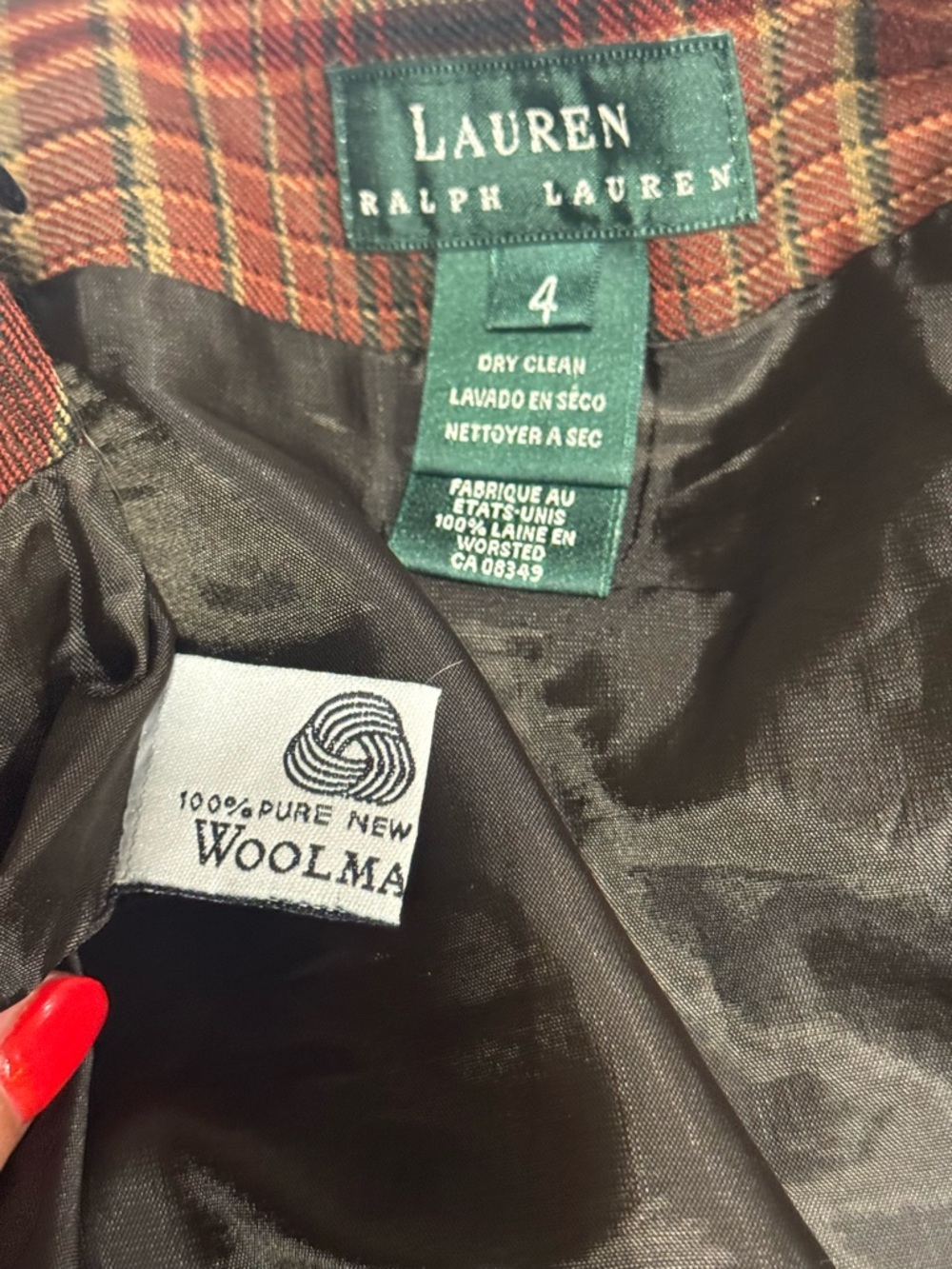 Lauren Ralph Lauren 100% wool plaid wrap skirt leather buckle detail - Picture 7 of 11